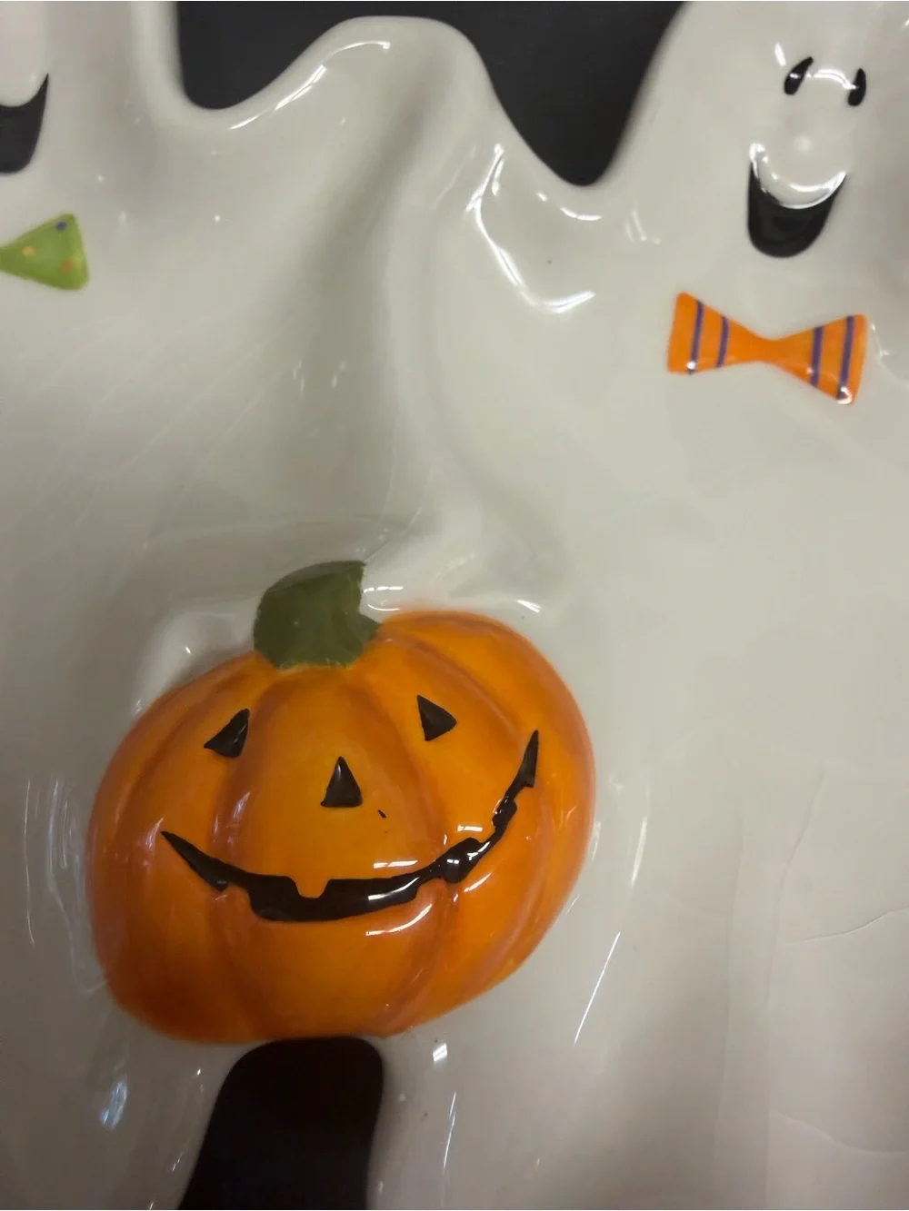 Ceramic Ghost Halloween Serving Dish with Pumpkins
